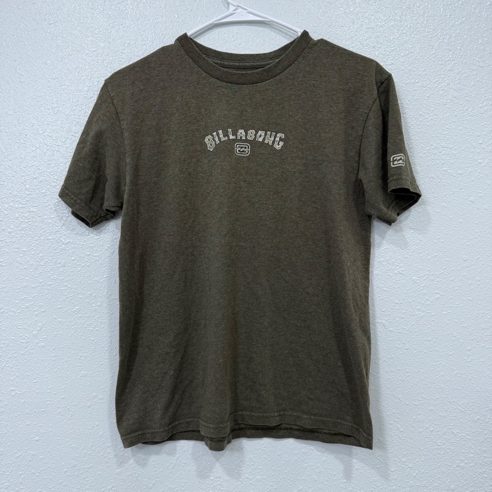 Billabong Boys Graphic Tee Shirt Olive Green Camo Logo Size L Heathered Surf